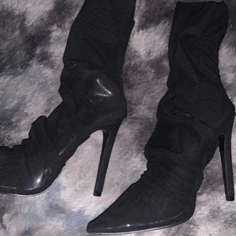Black Mesh Ruched High Heel Sock Missguided